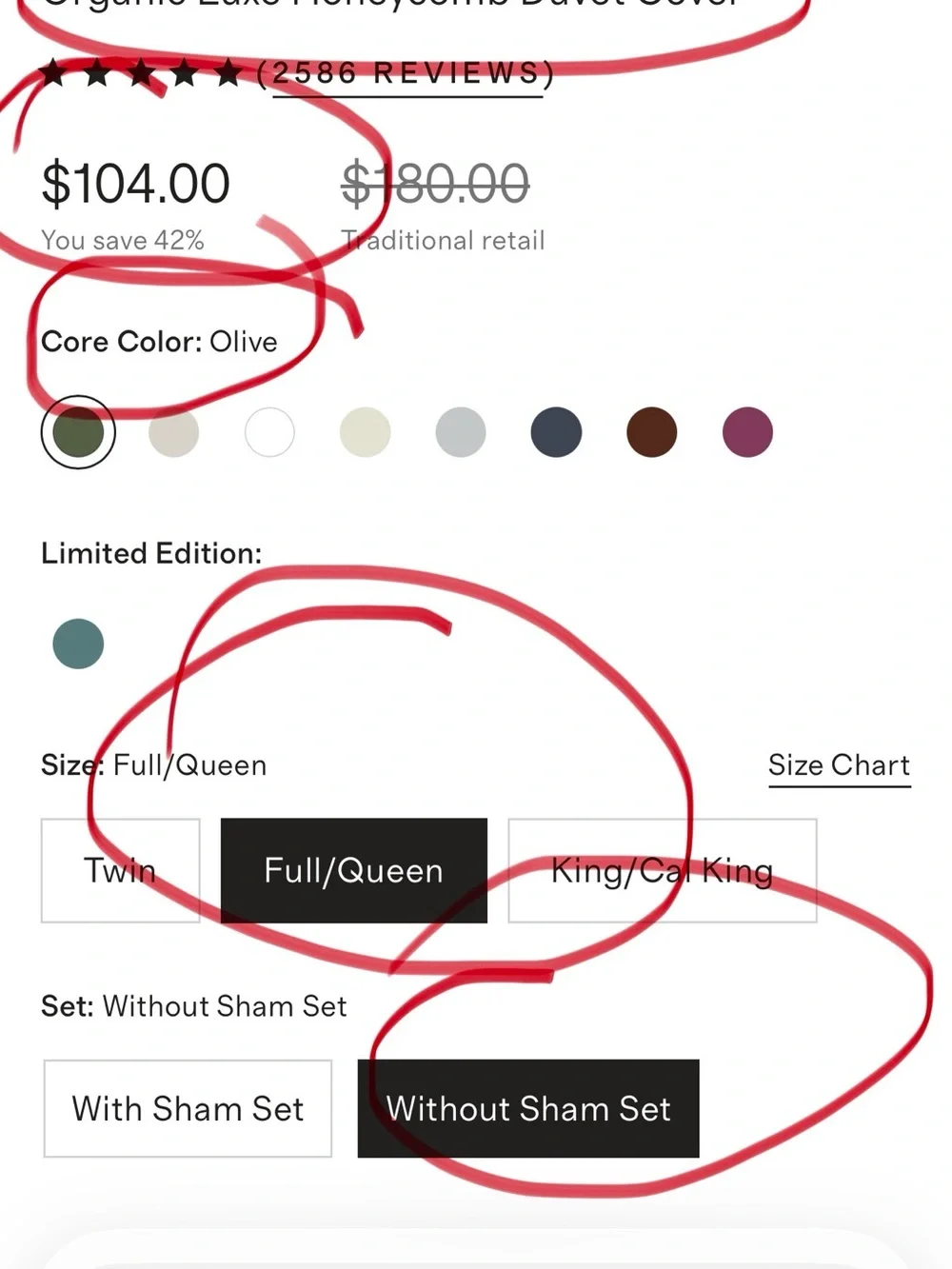 NEW QUINCE QUEEN Organic Luxe Honeycomb Duvet Cover olive $104